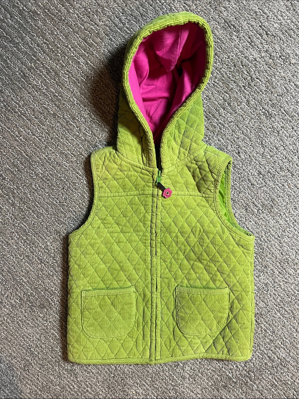 Gymboree Lime Green Quilted Hooded Vest with Pink Lining